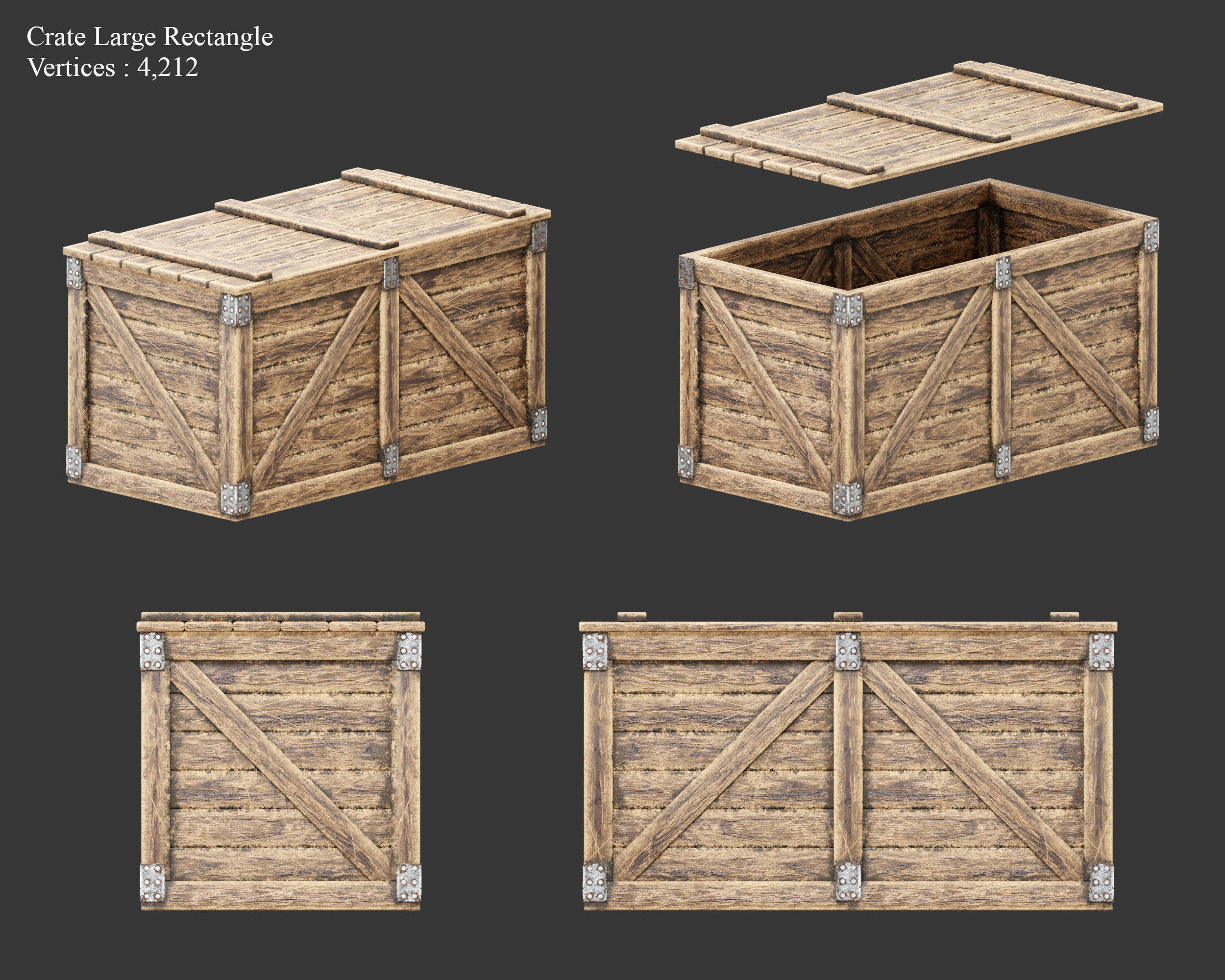 Medieval Containers Wooden Crates Low-poly 3D model_5