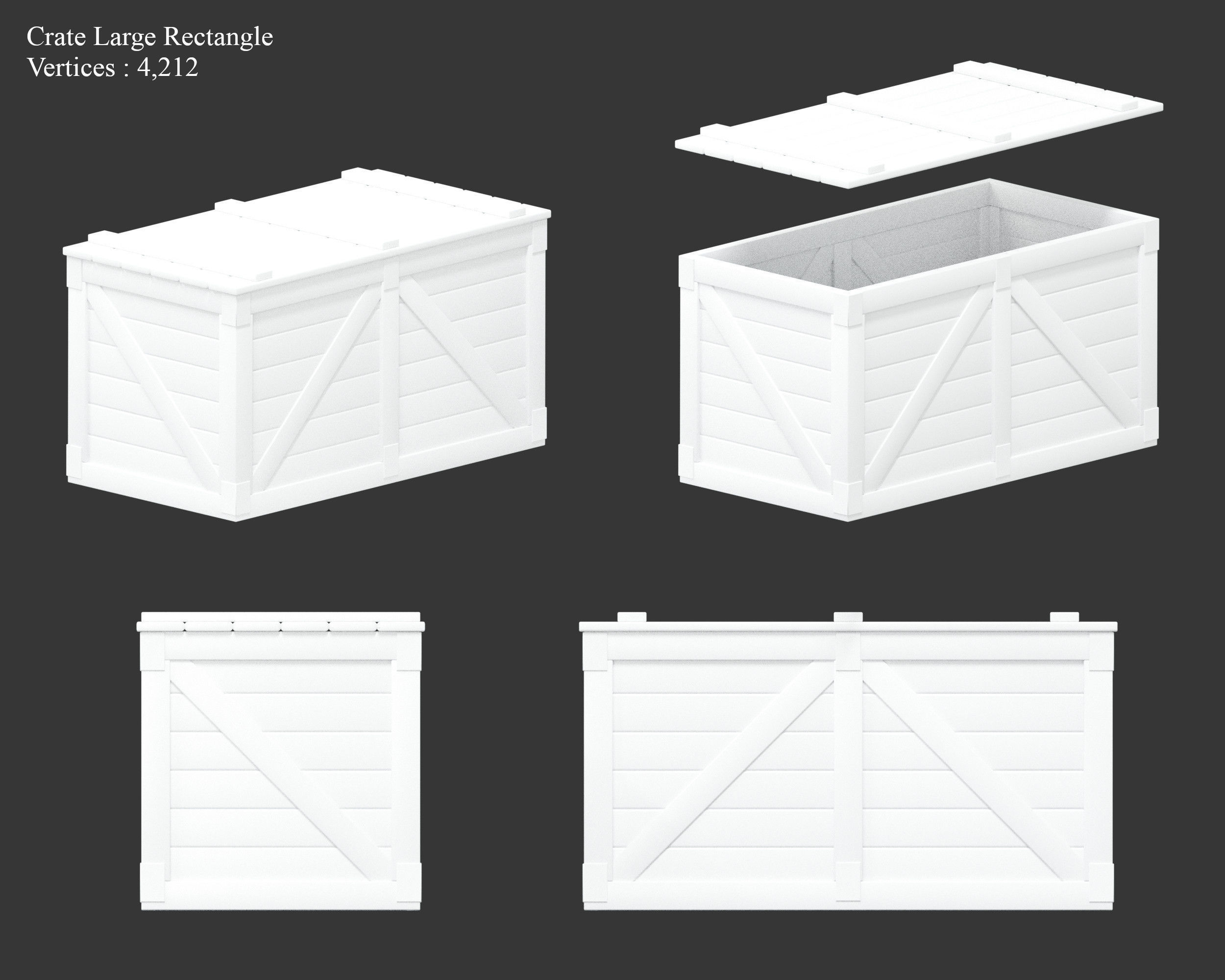 Medieval Containers Wooden Crates Low-poly 3D model_6