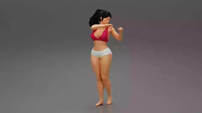 Strong woman in fighting stance 3D print model