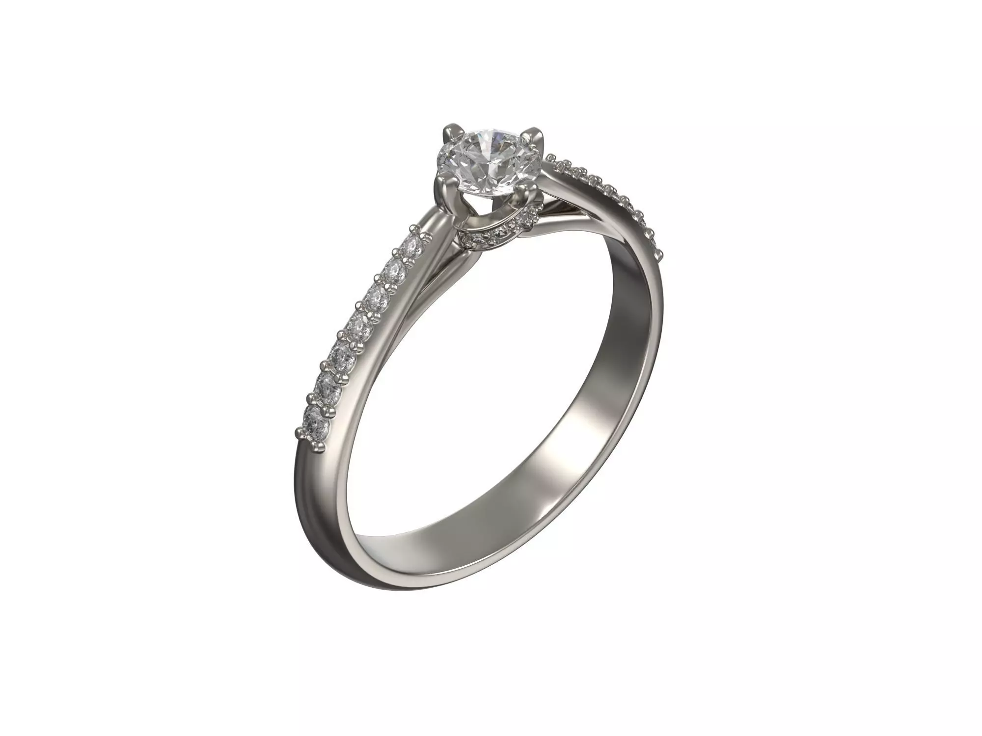 Engagement ring with central brilliant 3D print model_0