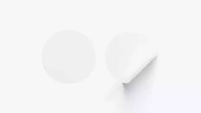 Two White Round Stickers-flat and curled corners glutinous tally