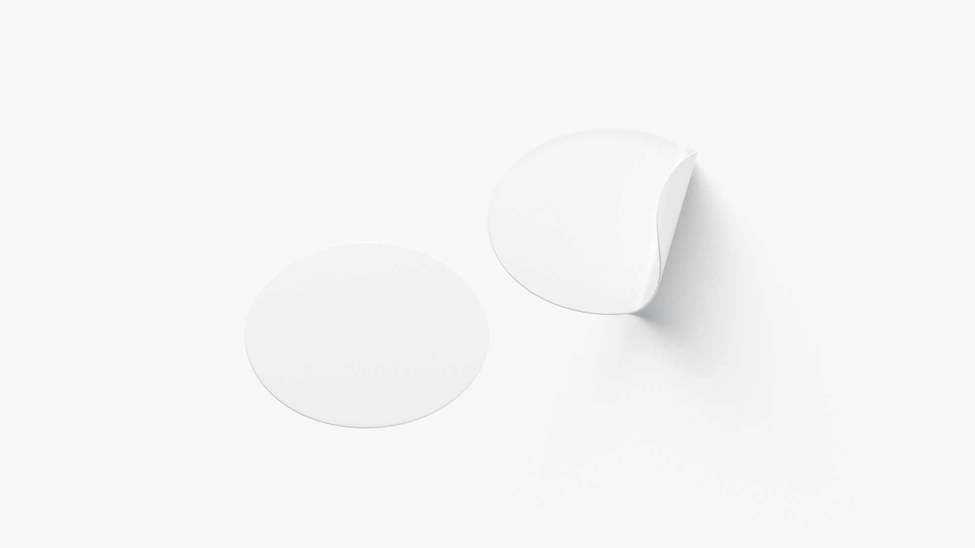 Two White Round Stickers-flat and curled corners glutinous tally Low-poly 3D model_1
