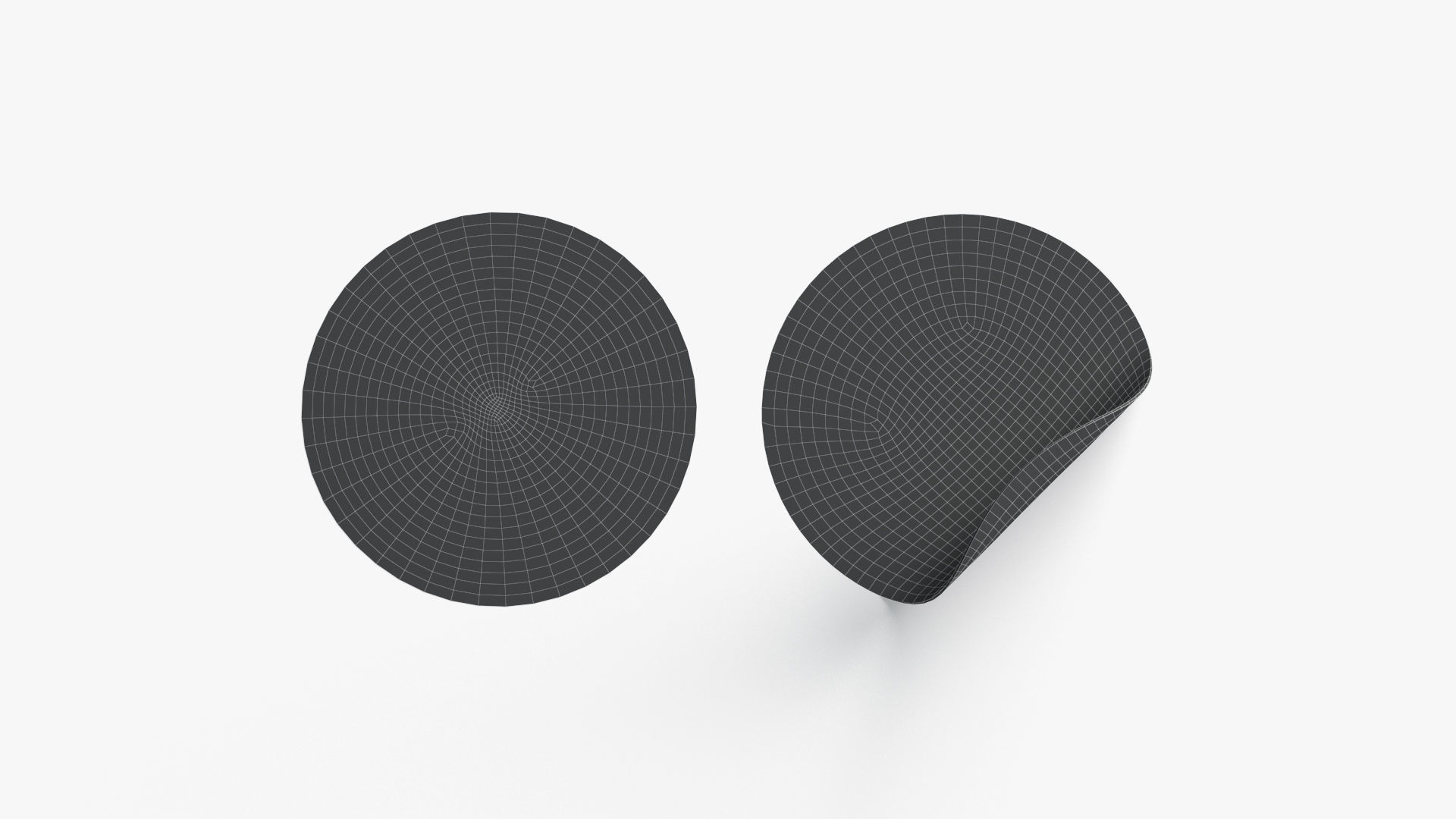 Two White Round Stickers-flat and curled corners glutinous tally Low-poly 3D model_5