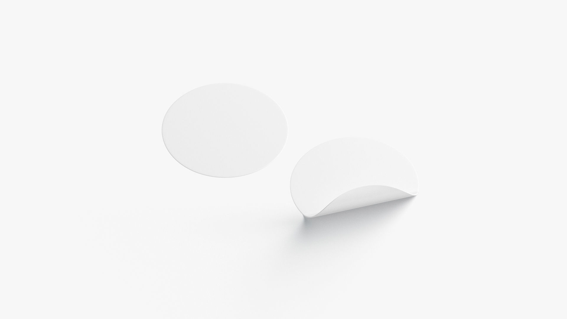 Two White Round Stickers-flat and curled corners glutinous tally Low-poly 3D model_2
