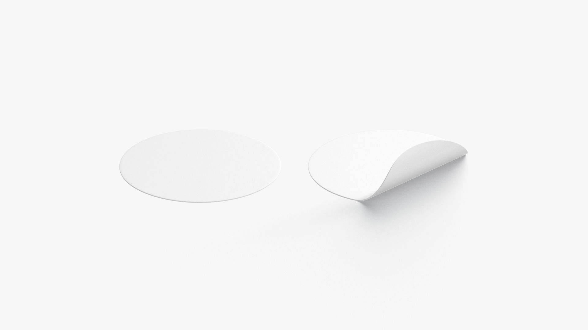 Two White Round Stickers-flat and curled corners glutinous tally Low-poly 3D model_3