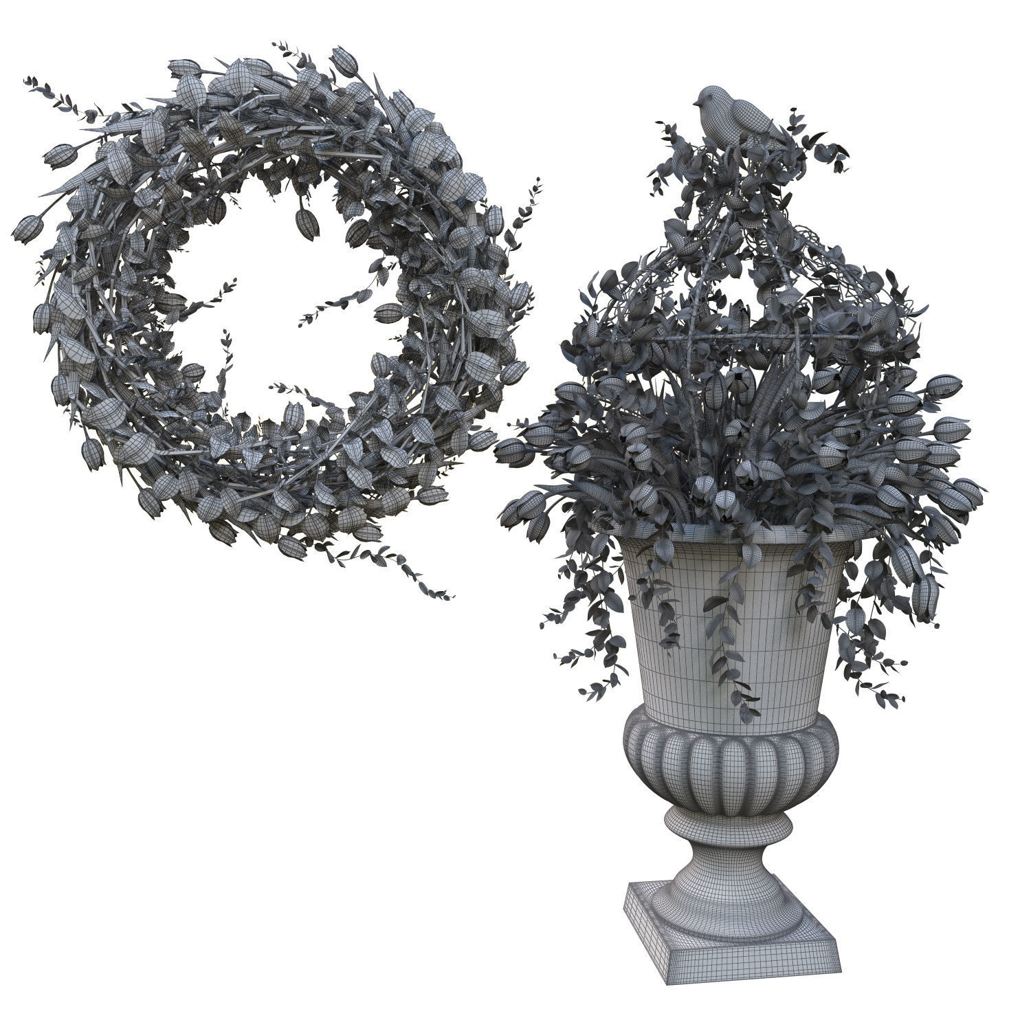 Vase with tulips and a wreath of tulips 01 3D model_8