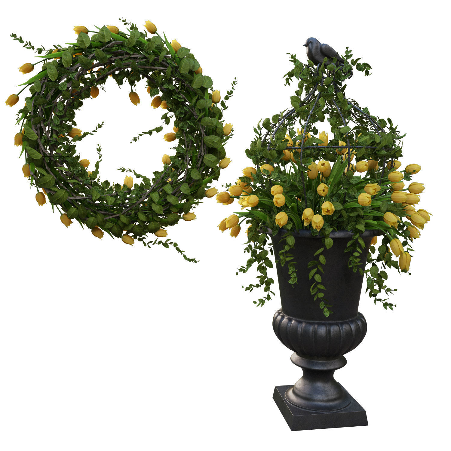 Vase with tulips and a wreath of tulips 01 3D model_4
