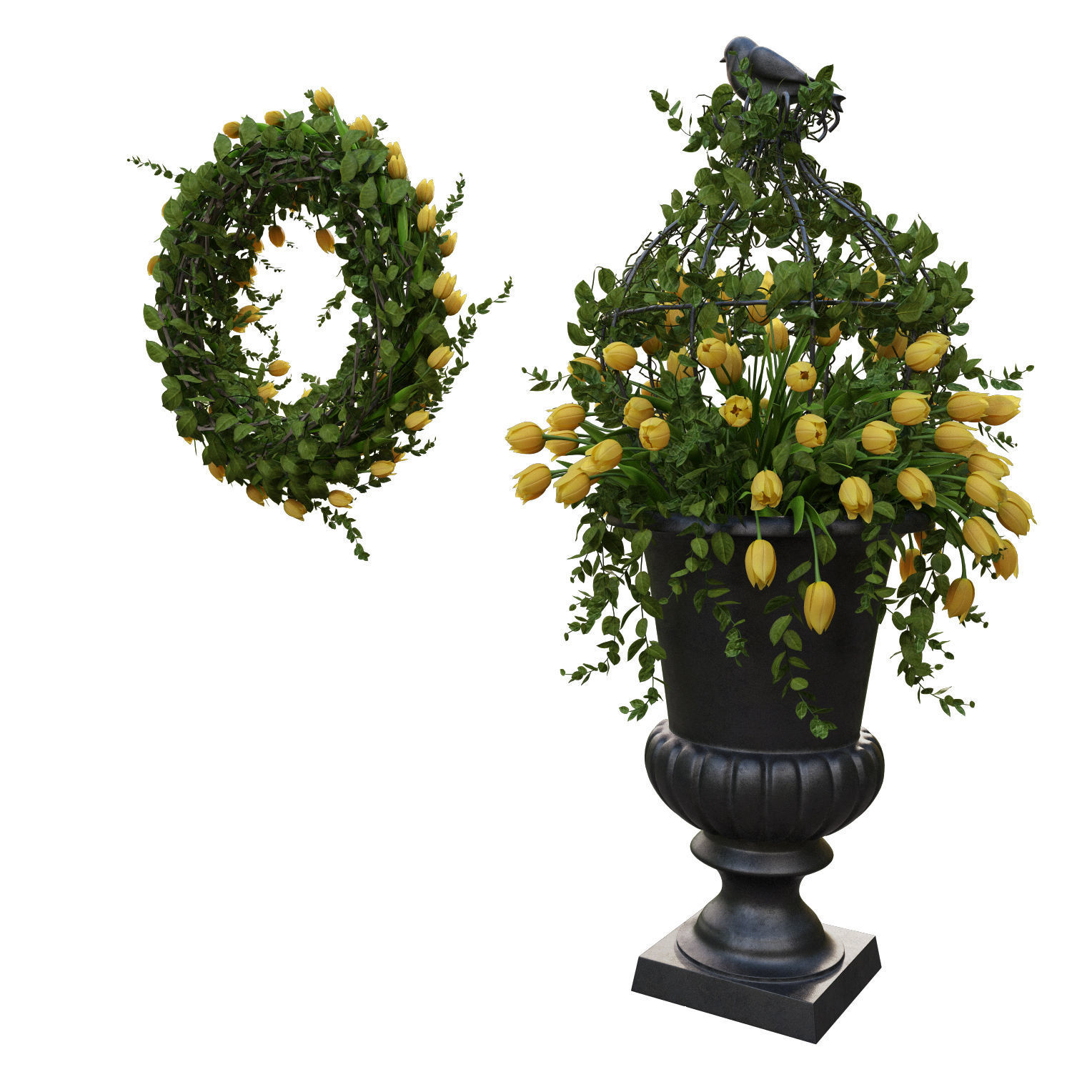Vase with tulips and a wreath of tulips 01 3D model_3