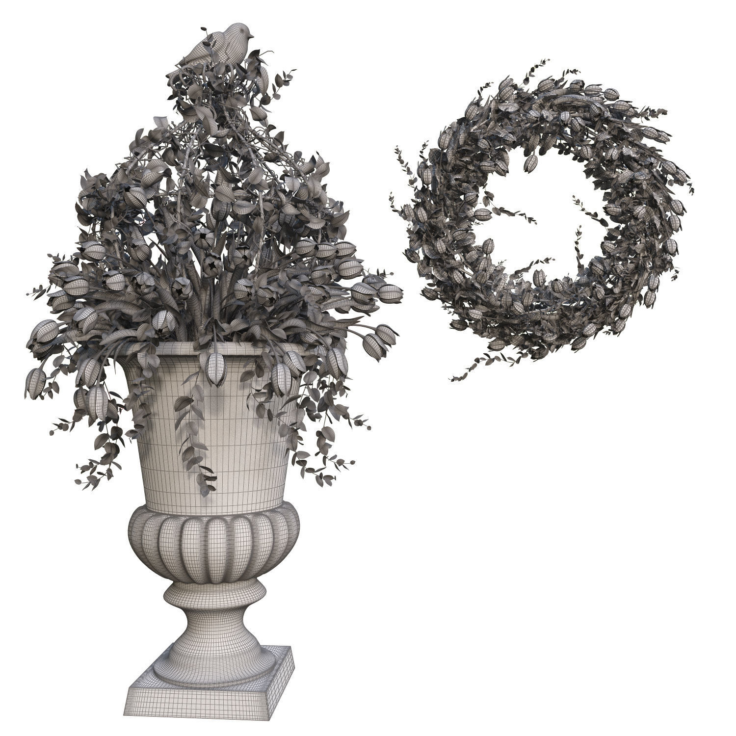 Vase with tulips and a wreath of tulips 01 3D model_7