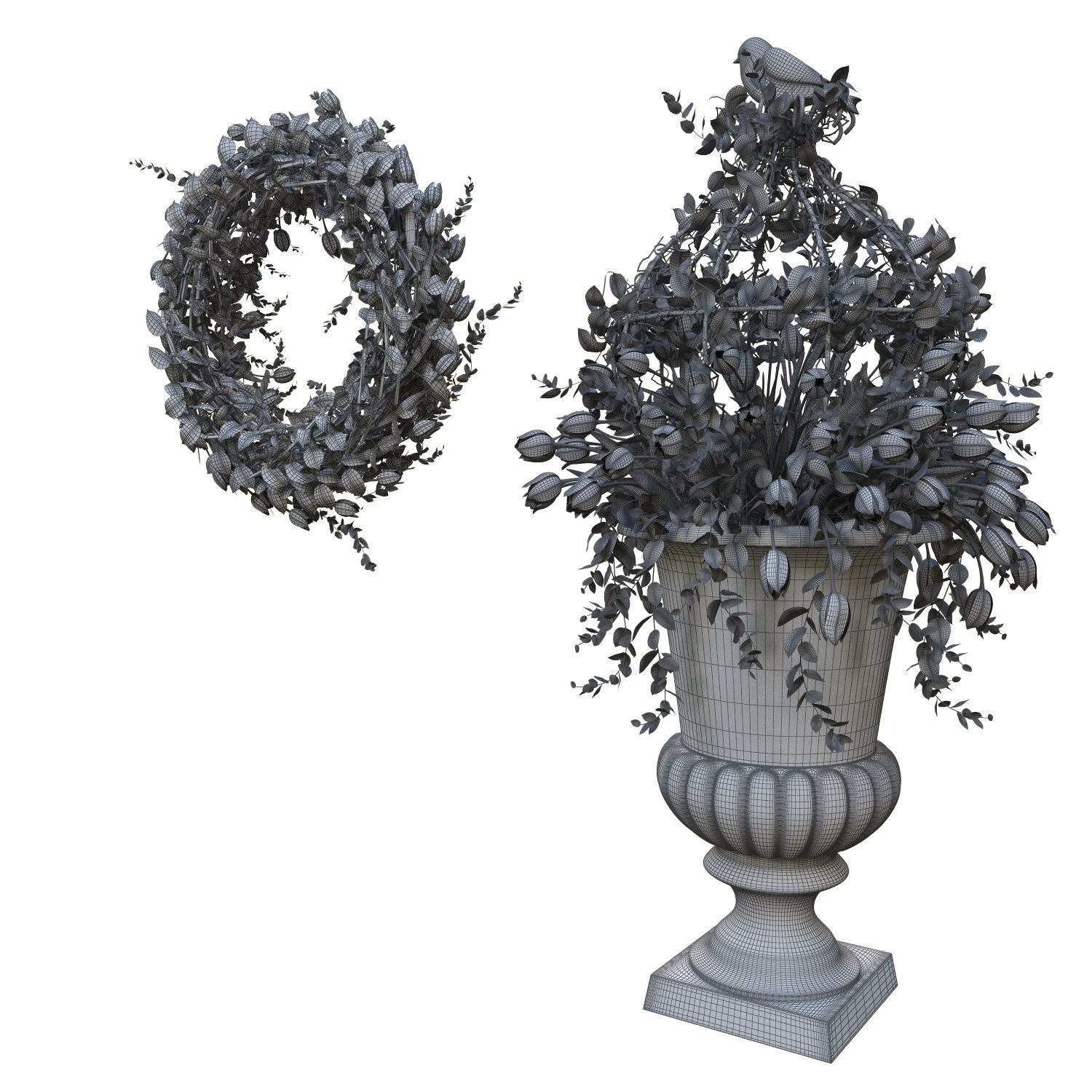 Vase with tulips and a wreath of tulips 01 3D model_9