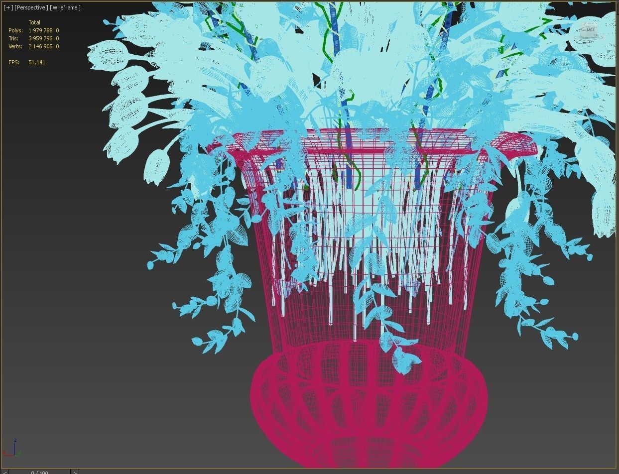 Vase with tulips and a wreath of tulips 01 3D model_23