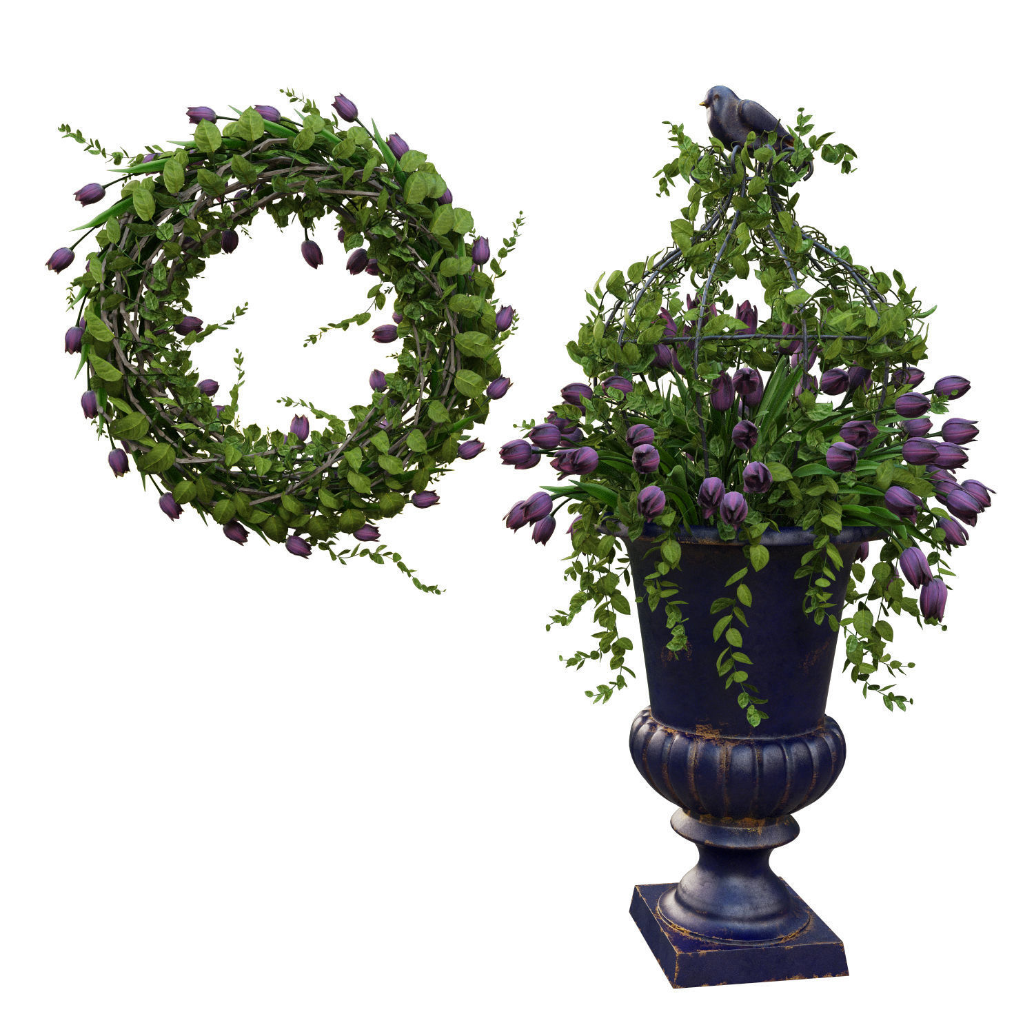 Vase with tulips and a wreath of tulips 02 3D model_4