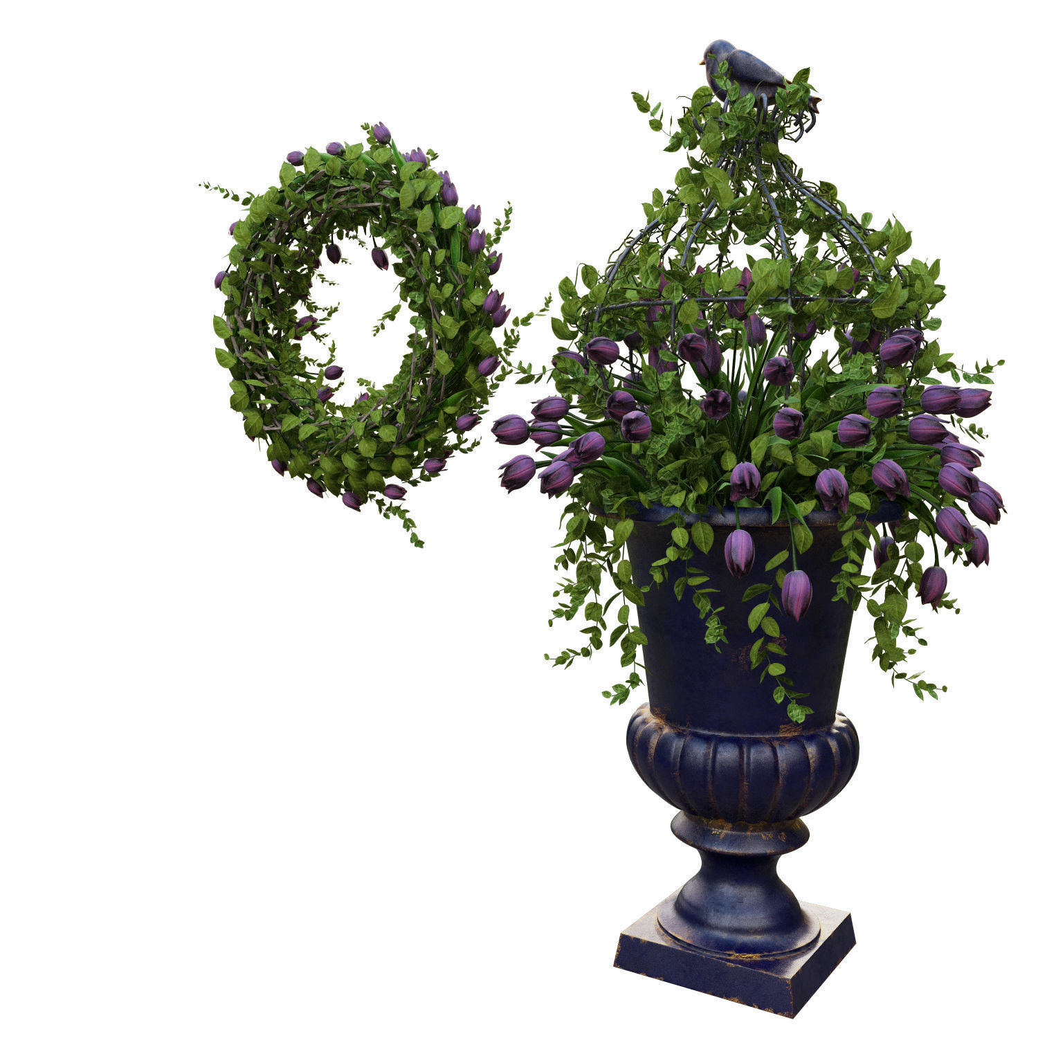 Vase with tulips and a wreath of tulips 02 3D model_3