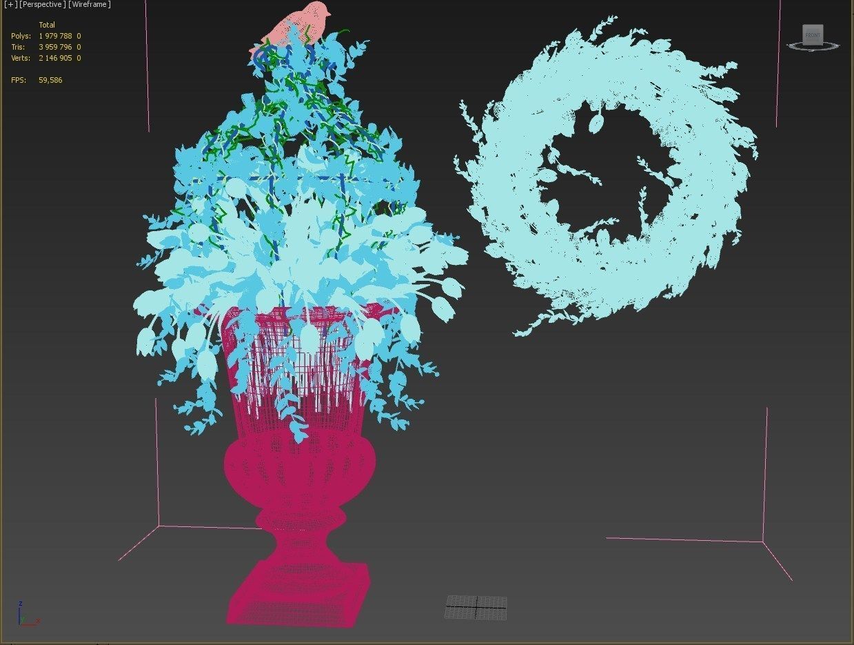 Vase with tulips and a wreath of tulips 02 3D model_15