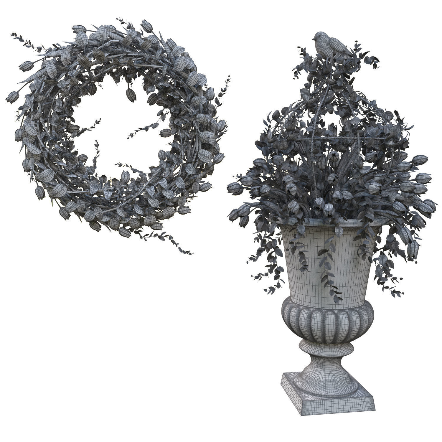 Vase with tulips and a wreath of tulips 02 3D model_8