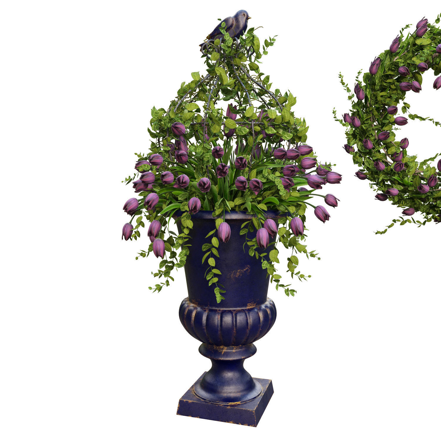 Vase with tulips and a wreath of tulips 02 3D model_1