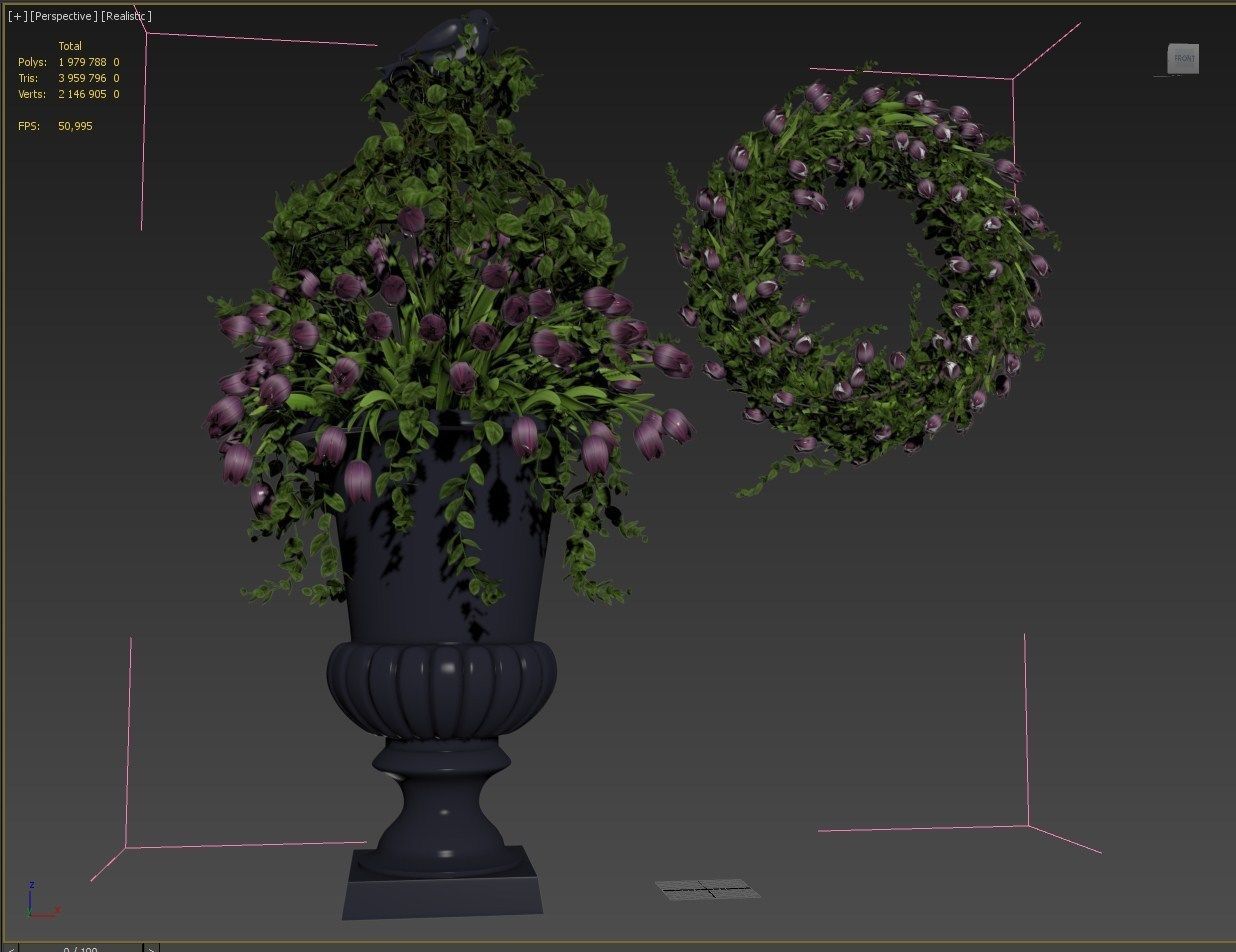 Vase with tulips and a wreath of tulips 02 3D model_14
