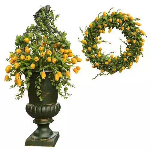 Vase with tulips and a wreath of tulips 03