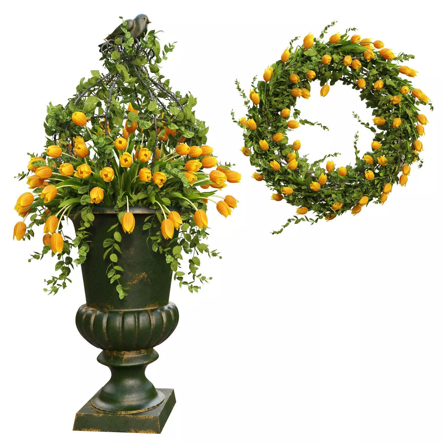 Vase with tulips and a wreath of tulips 03 3D model_0