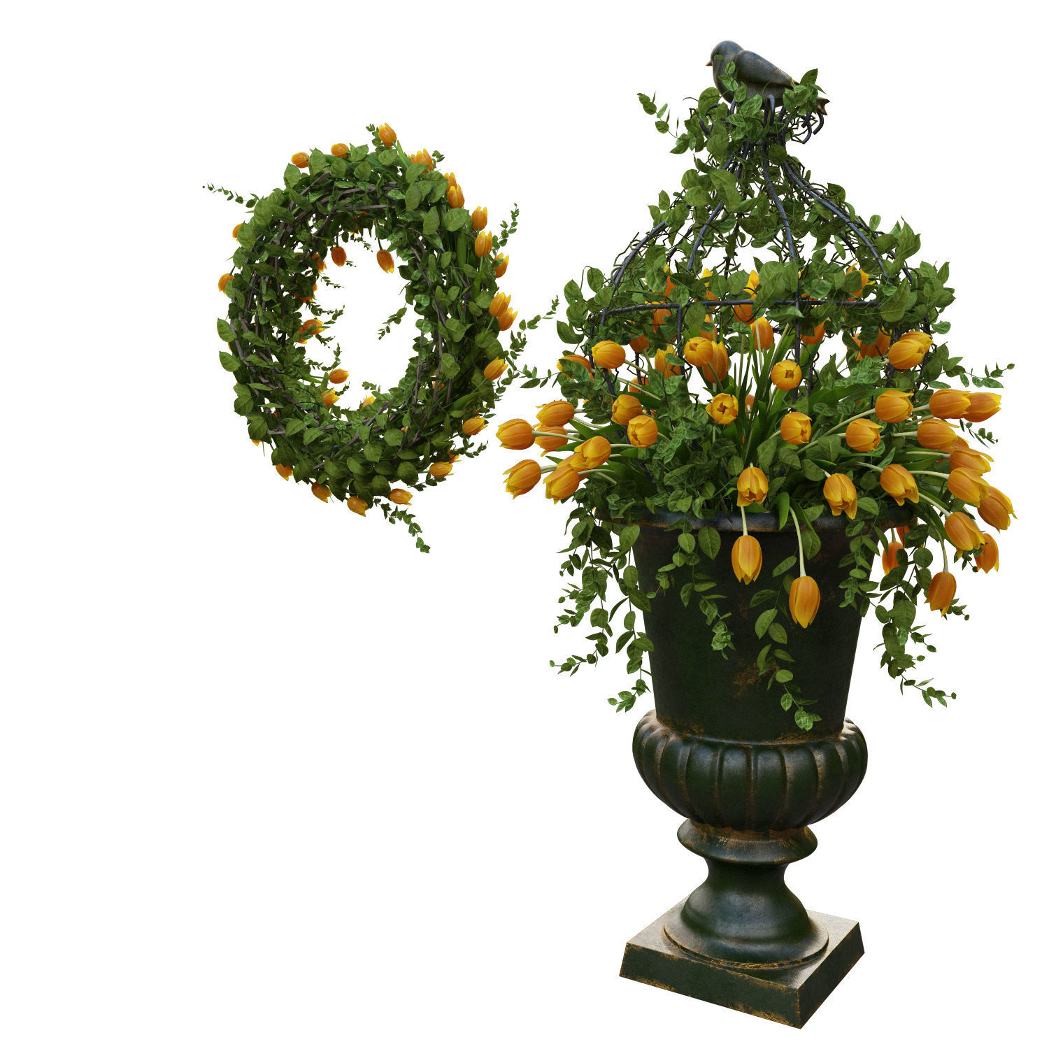 Vase with tulips and a wreath of tulips 03 3D model_3