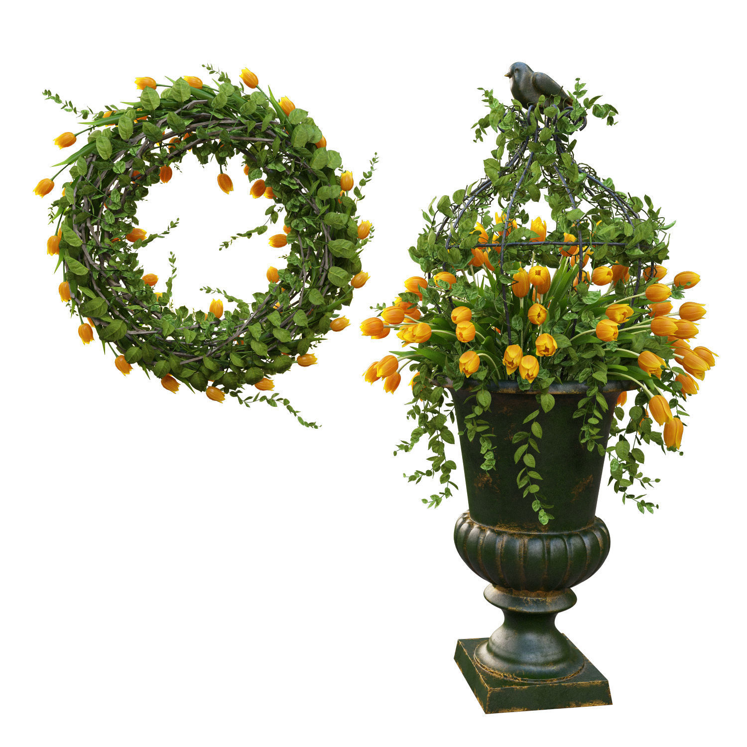 Vase with tulips and a wreath of tulips 03 3D model_4