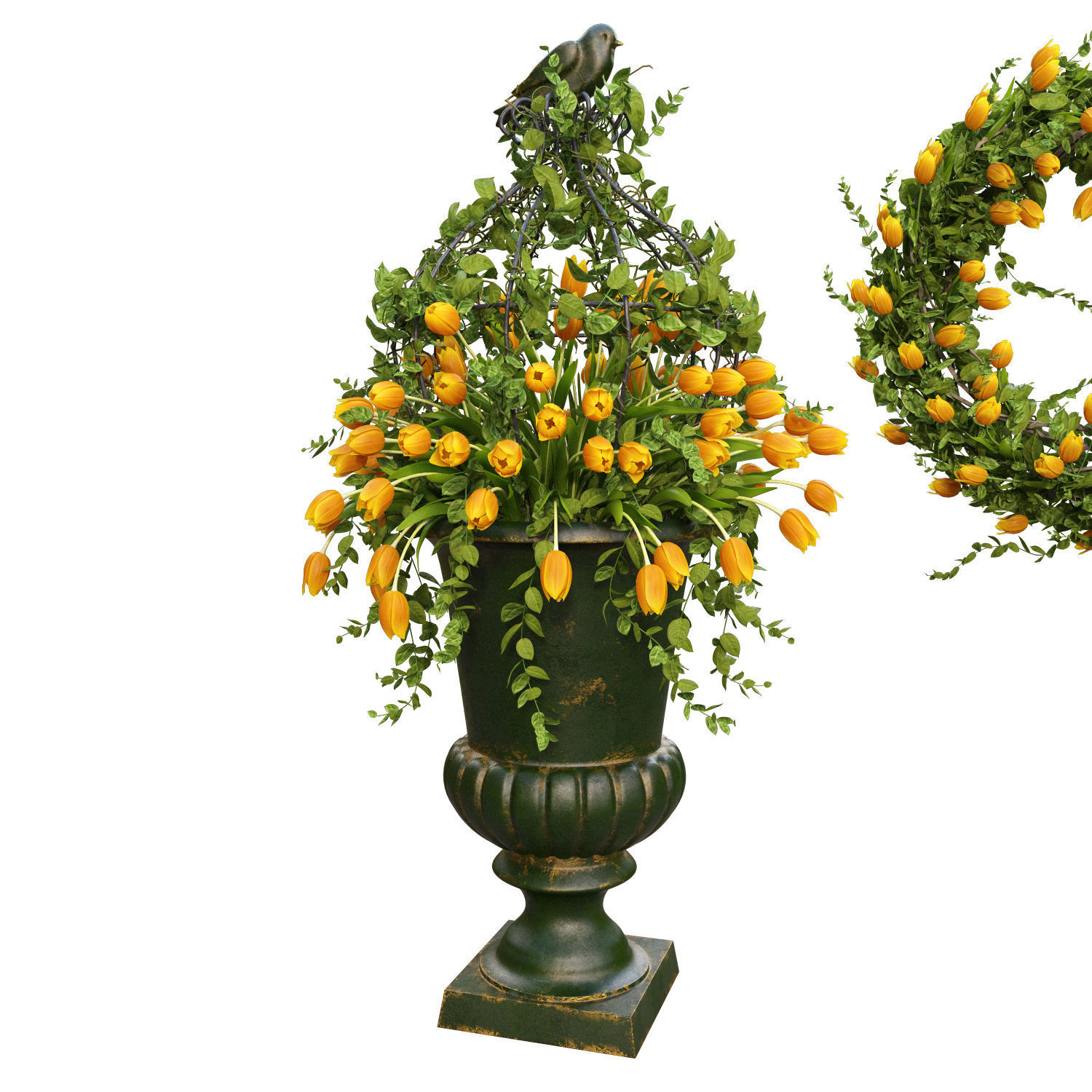 Vase with tulips and a wreath of tulips 03 3D model_1