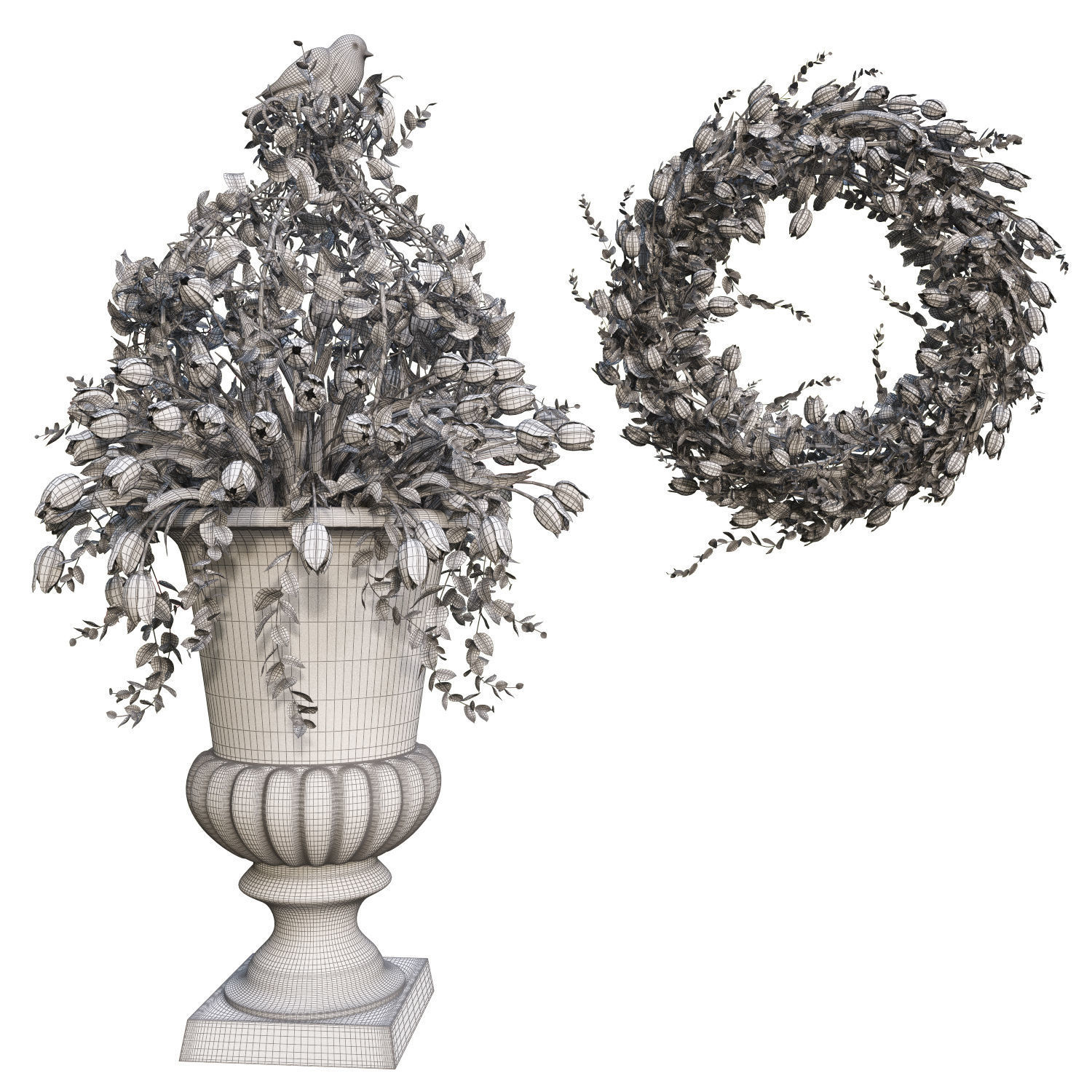 Vase with tulips and a wreath of tulips 03 3D model_11