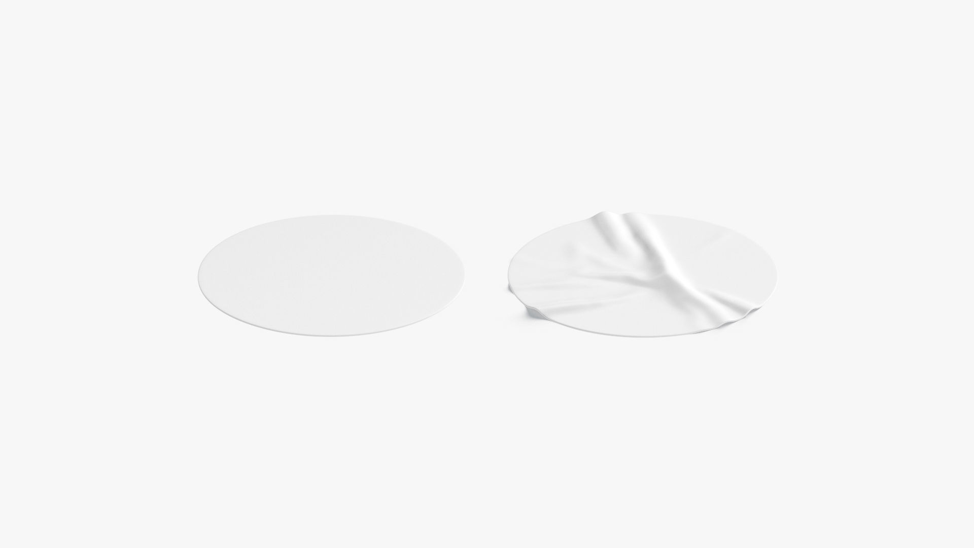 Two White Round Stickers - smooth and rugose glued label Low-poly 3D model_3