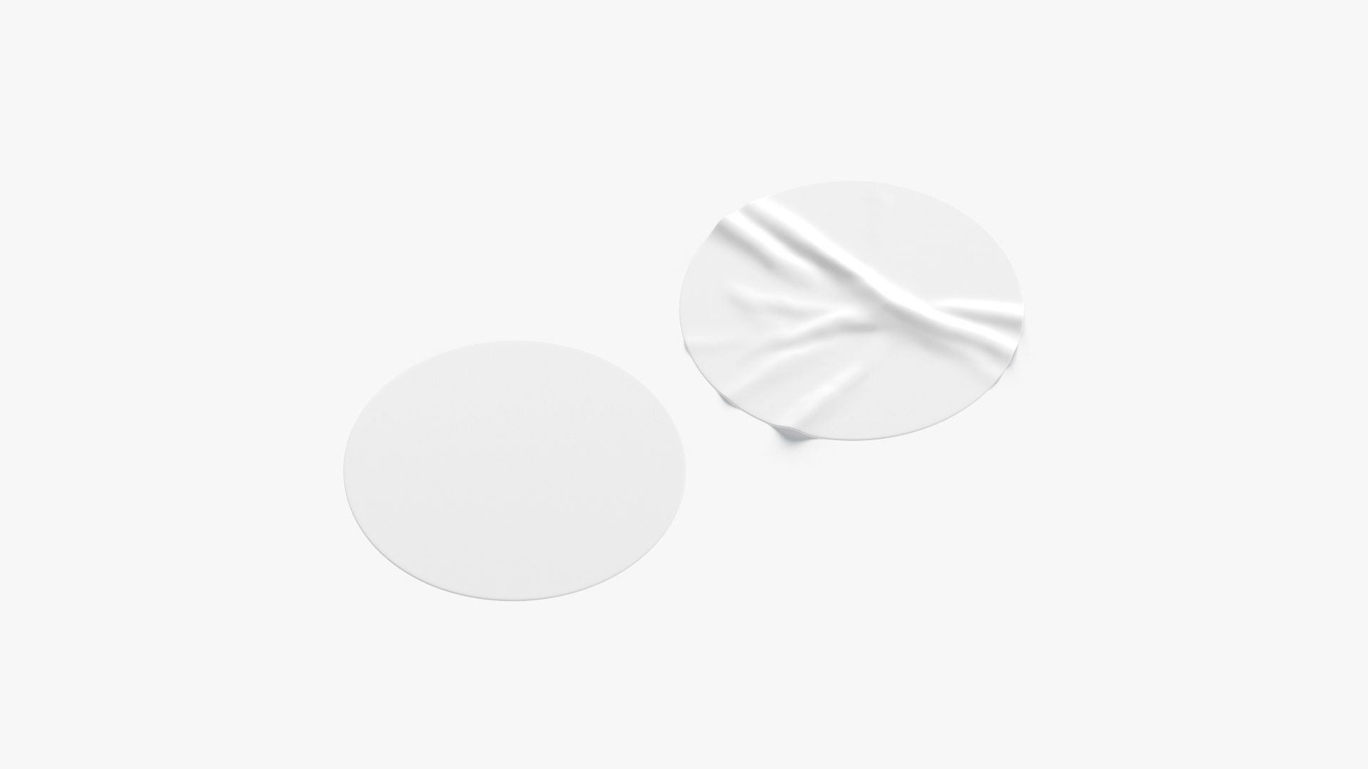 Two White Round Stickers - smooth and rugose glued label Low-poly 3D model_1