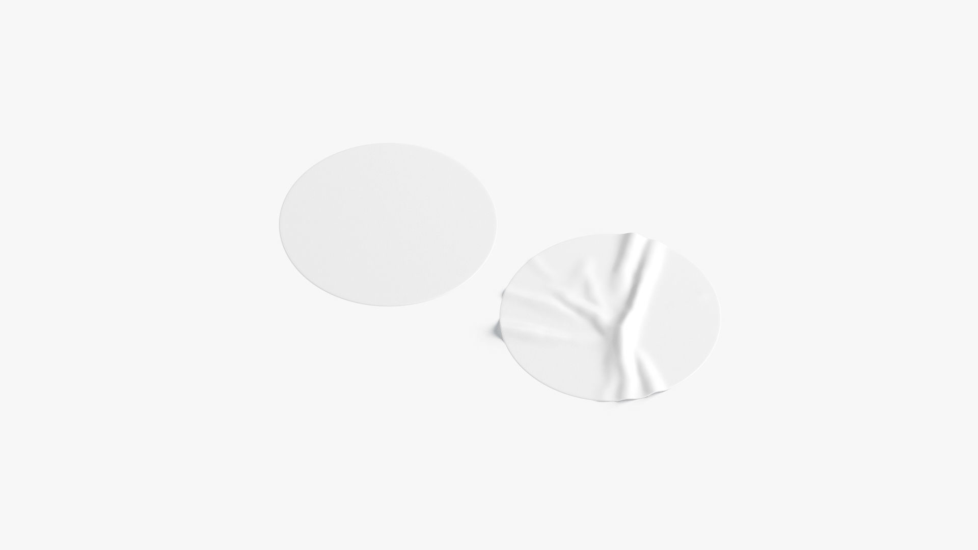 Two White Round Stickers - smooth and rugose glued label Low-poly 3D model_2