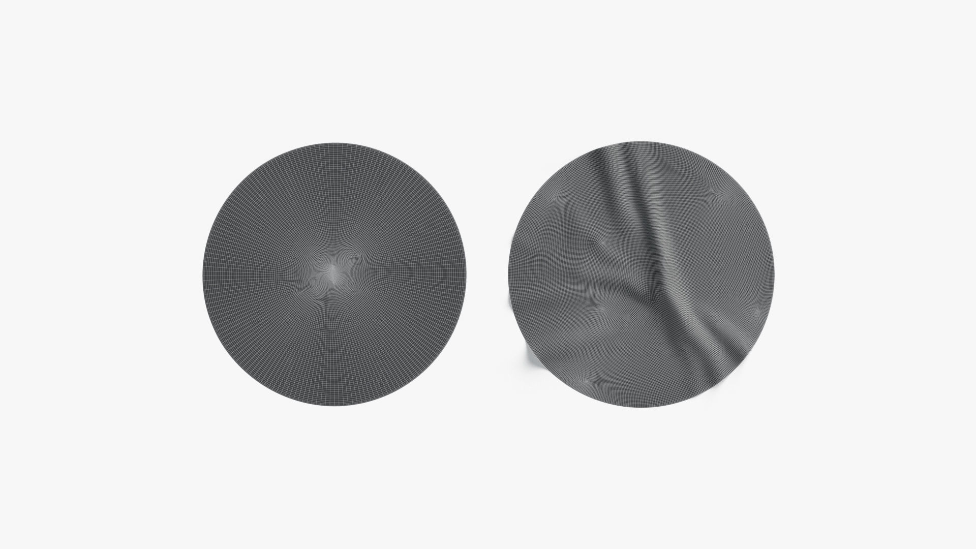 Two White Round Stickers - smooth and rugose glued label Low-poly 3D model_7