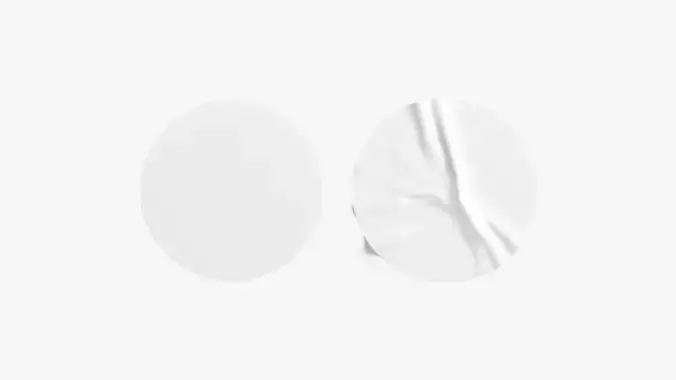 Two White Round Stickers - smooth and rugose glued label