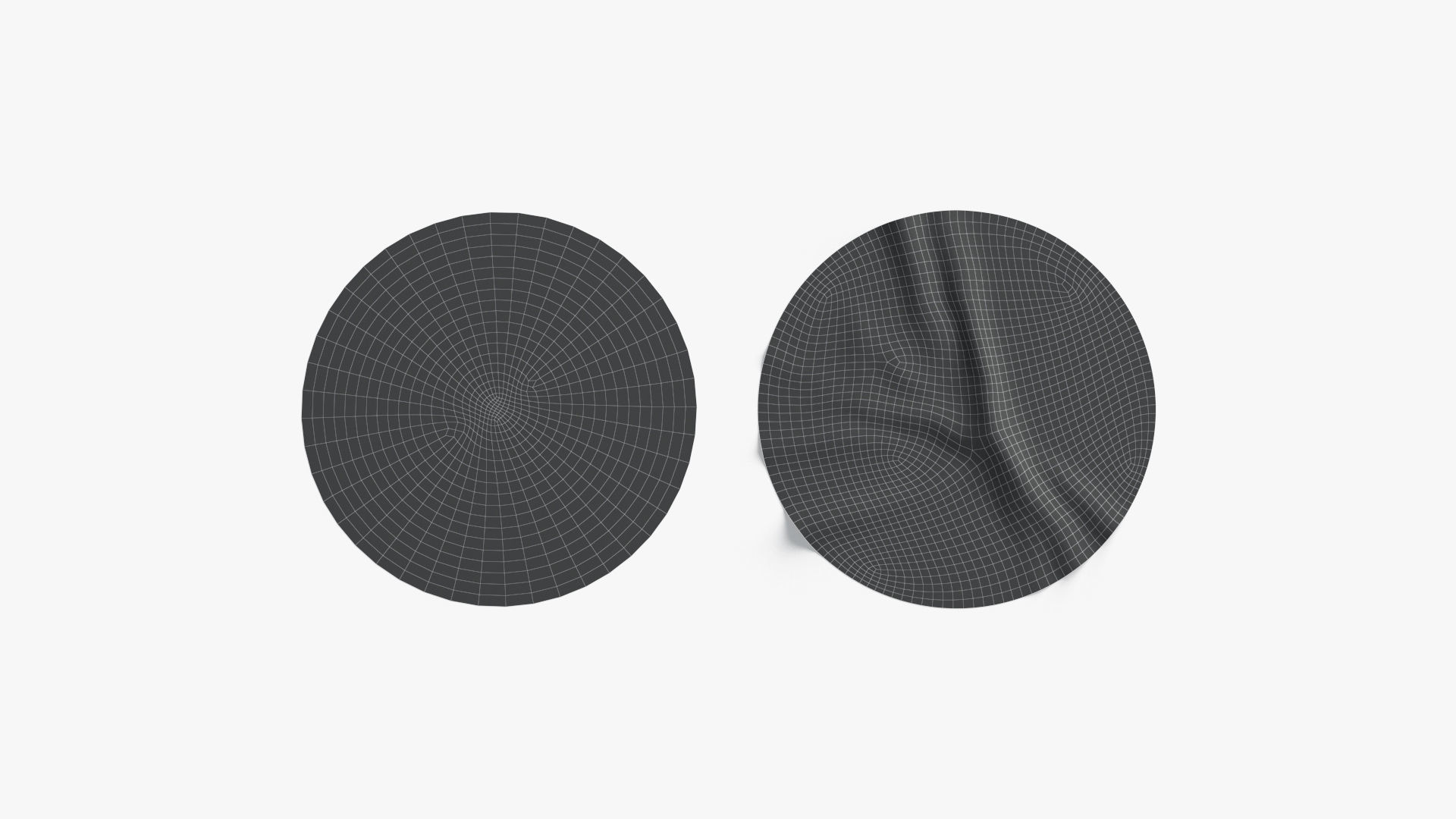 Two White Round Stickers - smooth and rugose glued label Low-poly 3D model_5