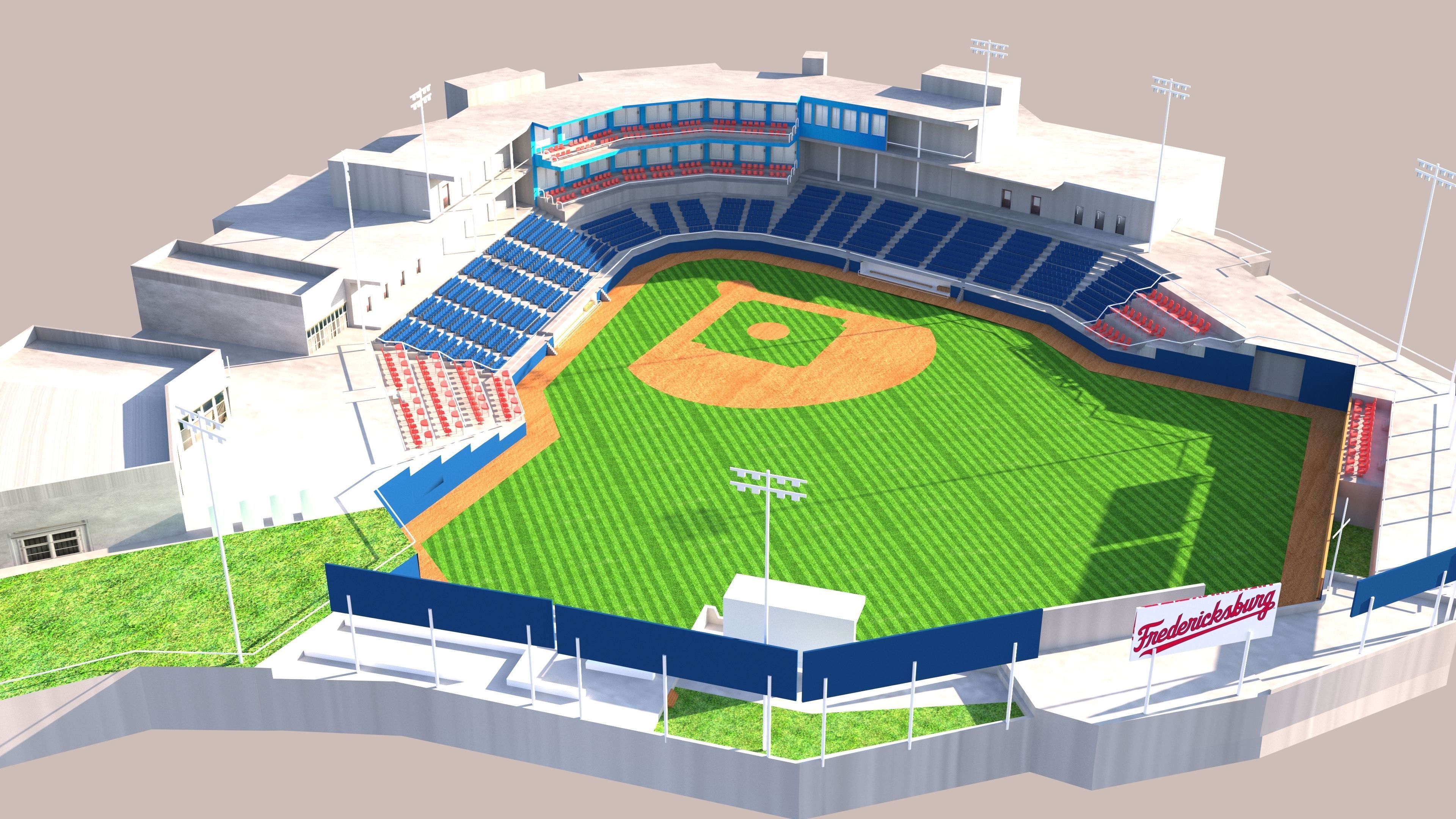 baseball stadium Low-poly 3D model_4