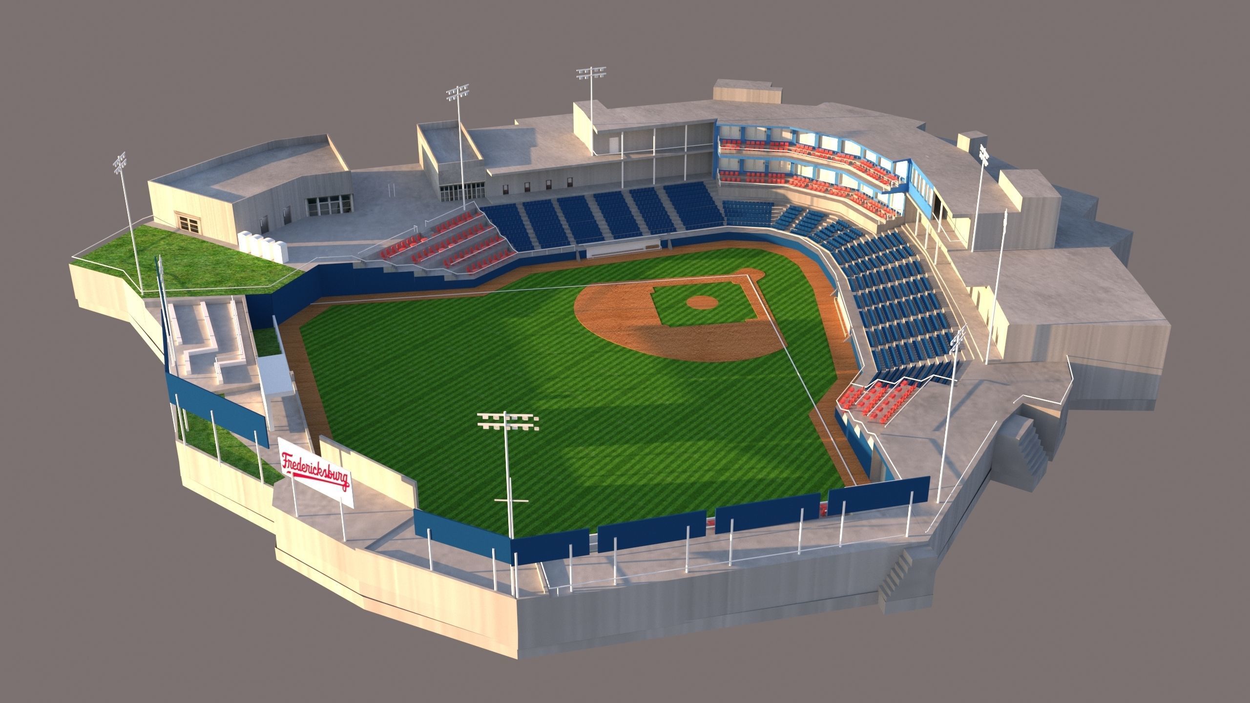 baseball stadium Low-poly 3D model_3
