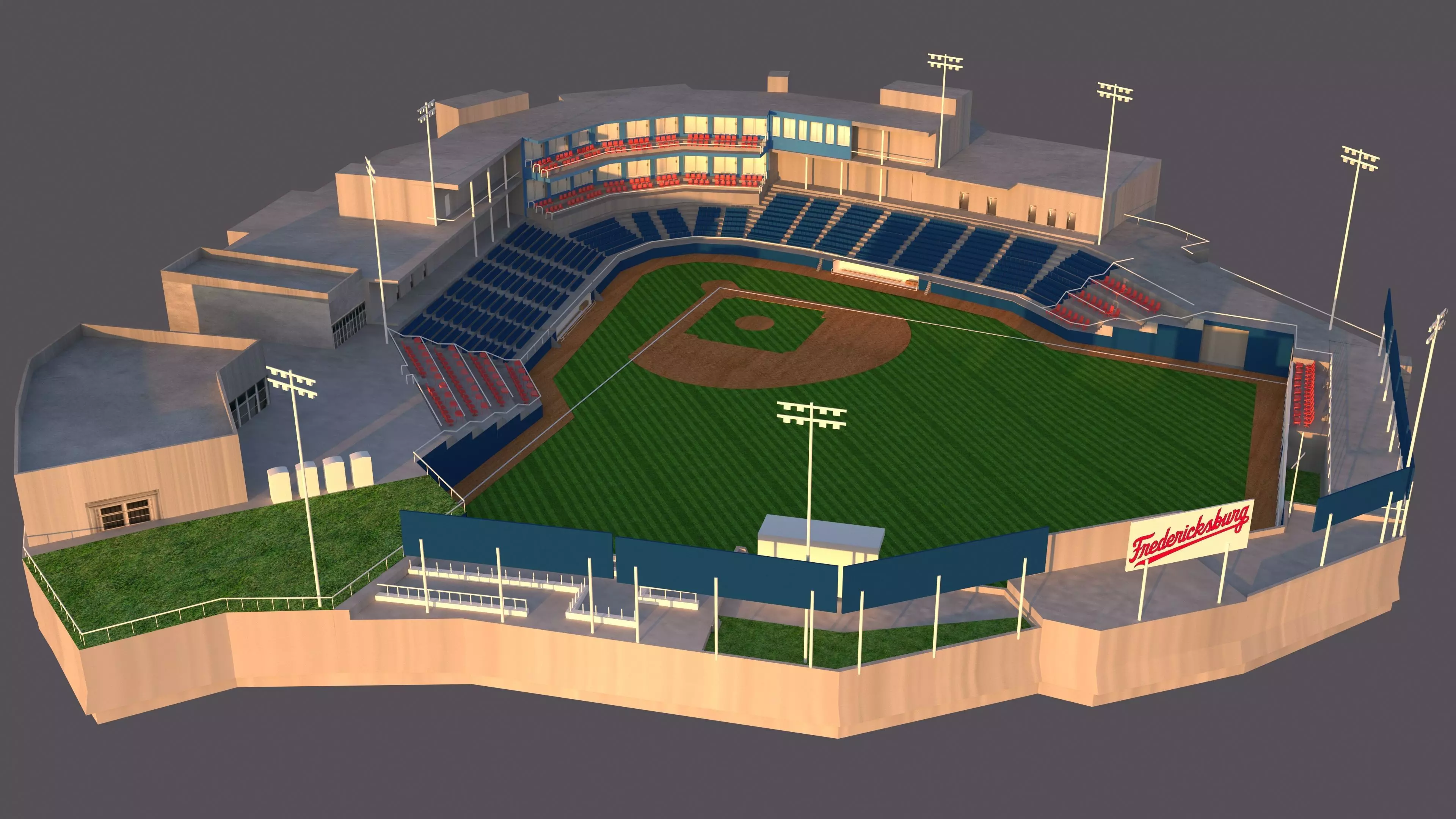 baseball stadium Low-poly 3D model_0