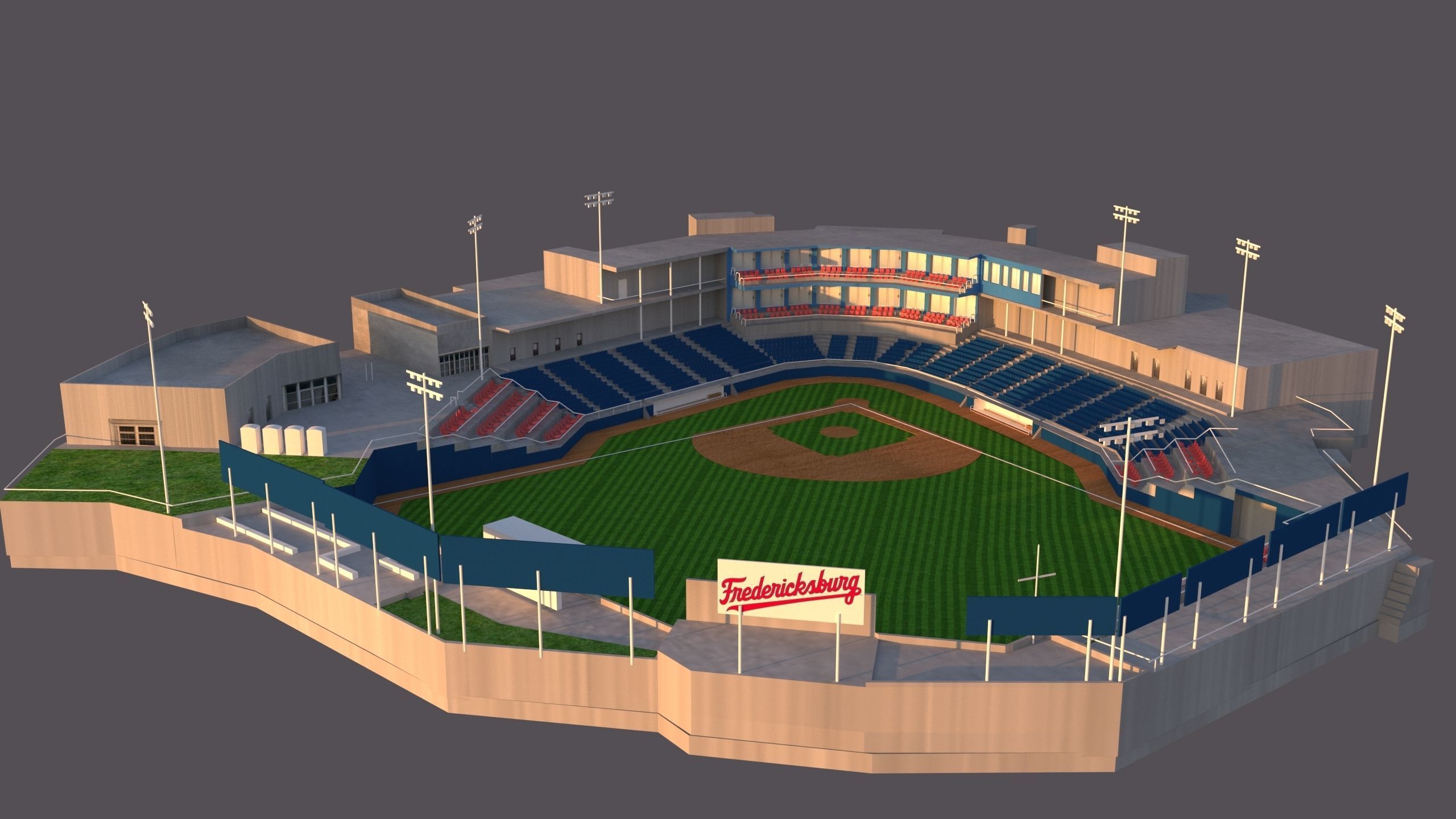 baseball stadium Low-poly 3D model_1