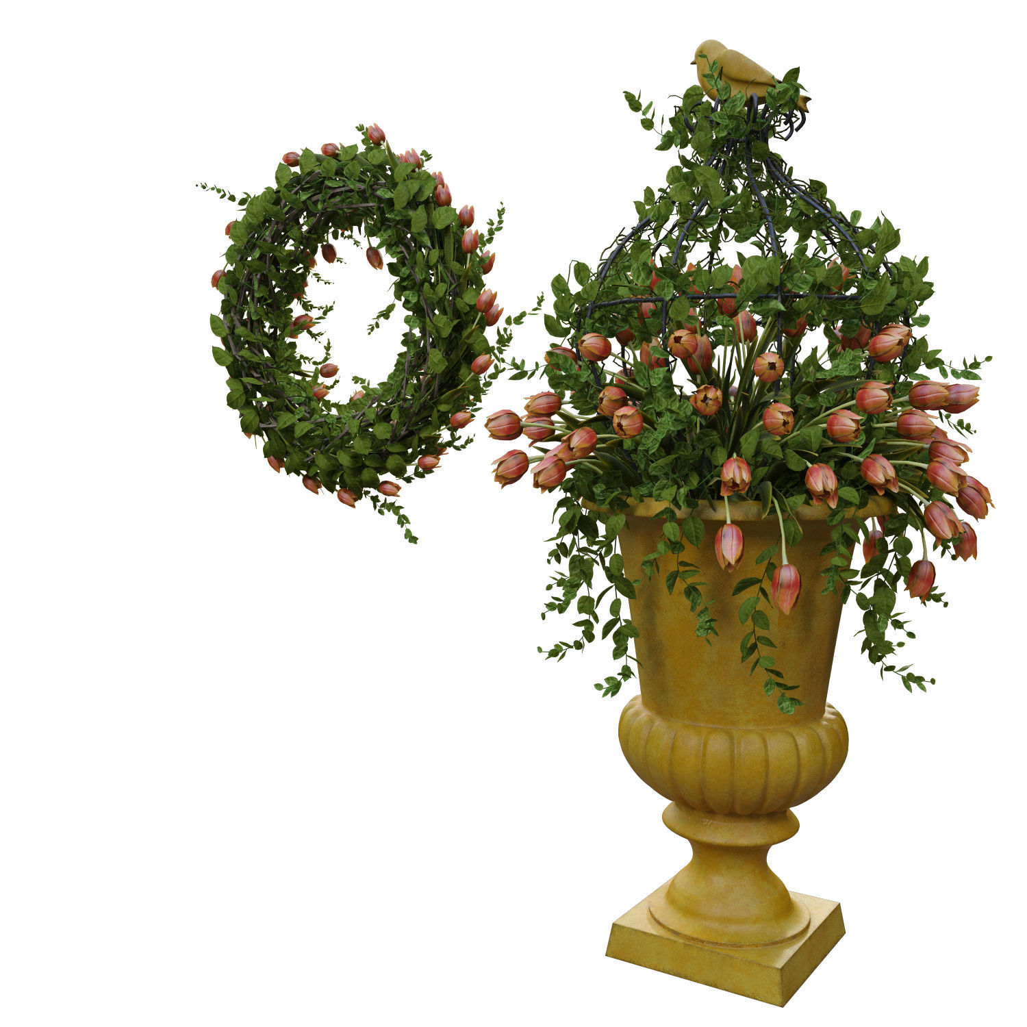 Vase with tulips and a wreath of tulips 04 3D model_3