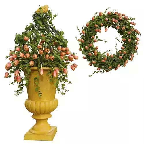 Vase with tulips and a wreath of tulips 04 3D model