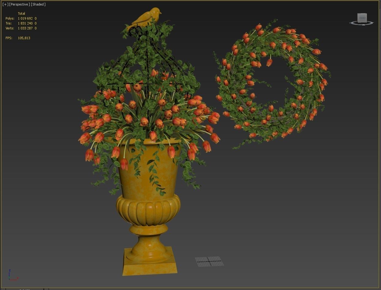 Vase with tulips and a wreath of tulips 04 3D model_12