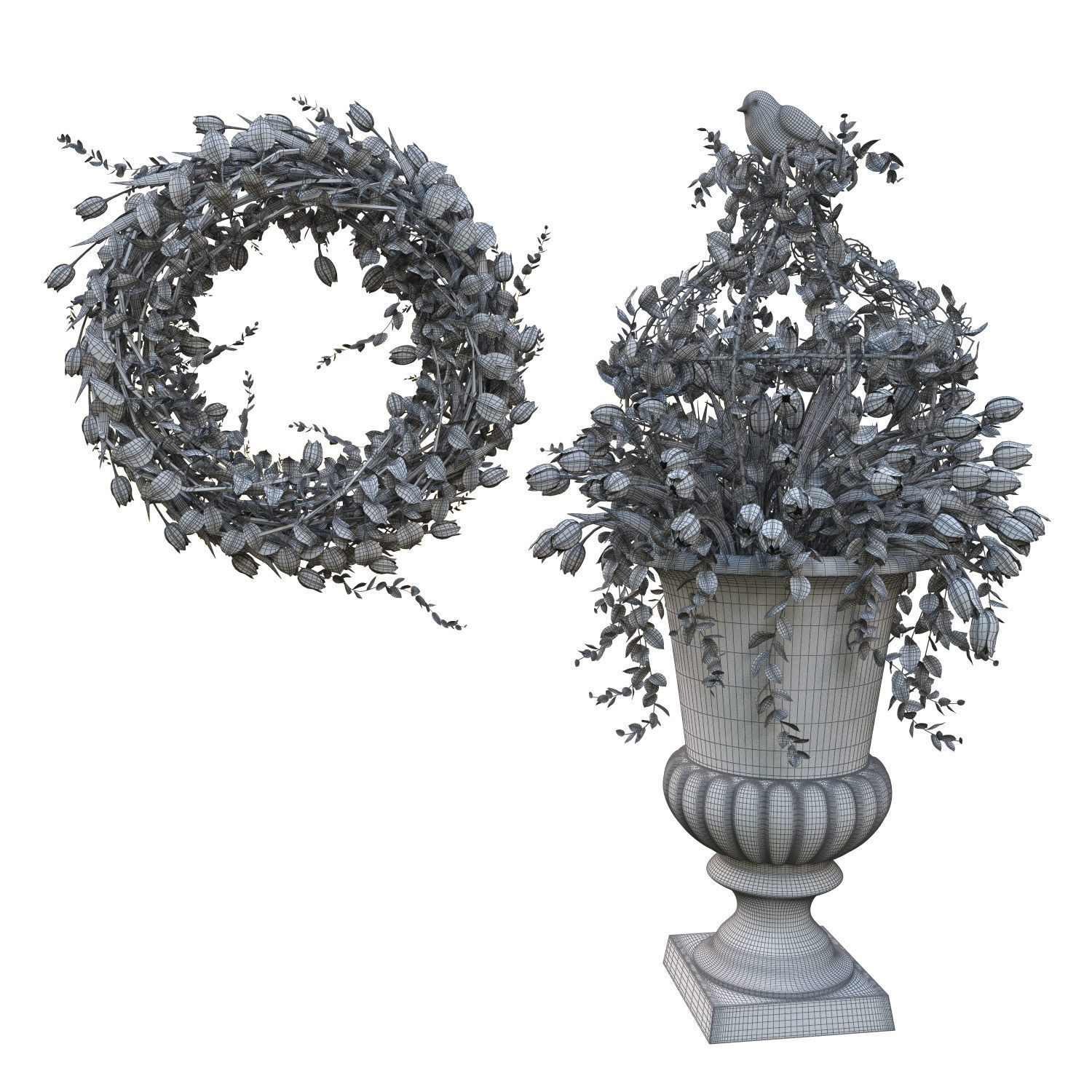 Vase with tulips and a wreath of tulips 04 3D model_8