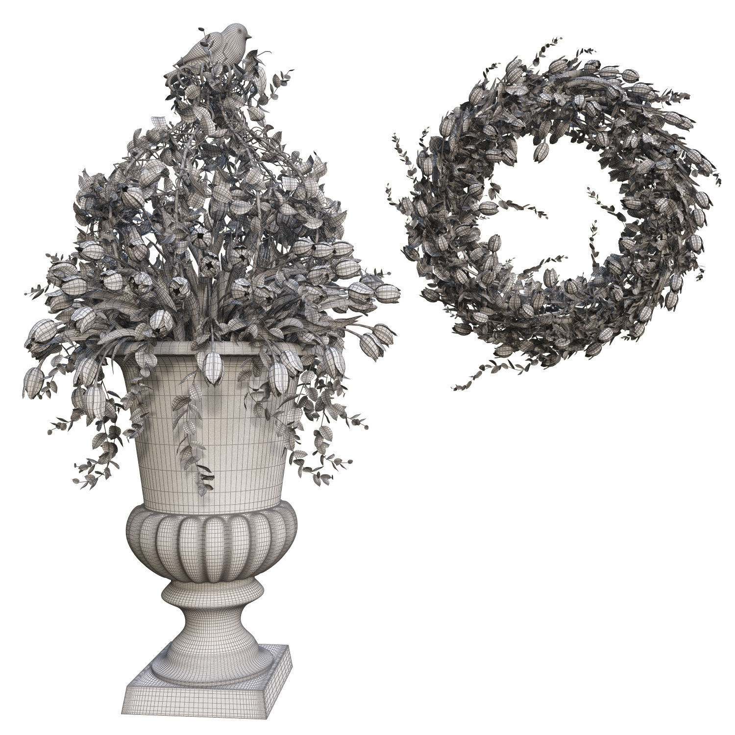 Vase with tulips and a wreath of tulips 04 3D model_9