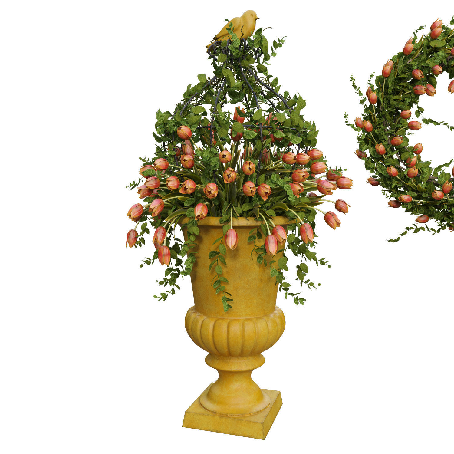 Vase with tulips and a wreath of tulips 04 3D model_1