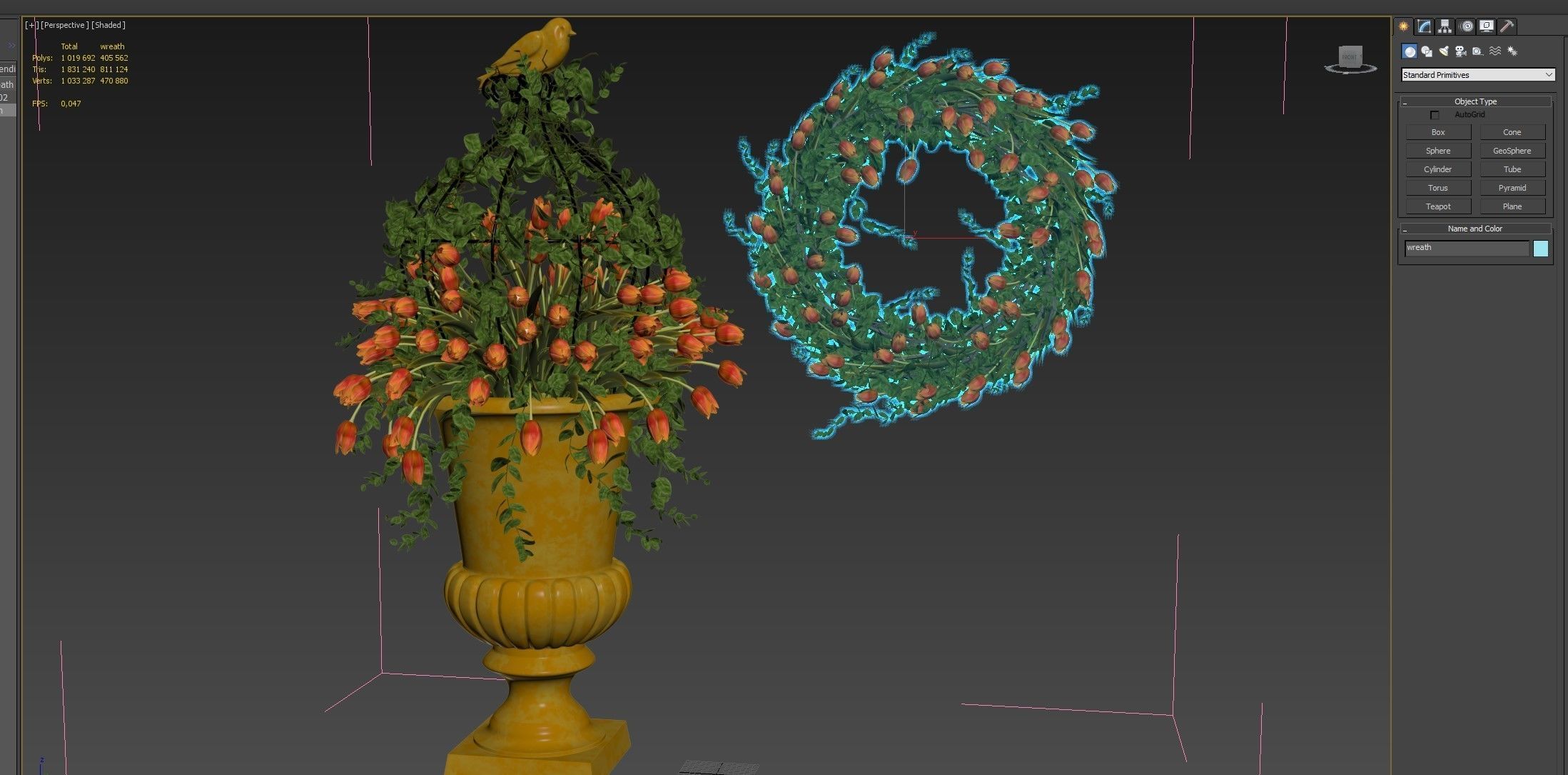 Vase with tulips and a wreath of tulips 04 3D model_19