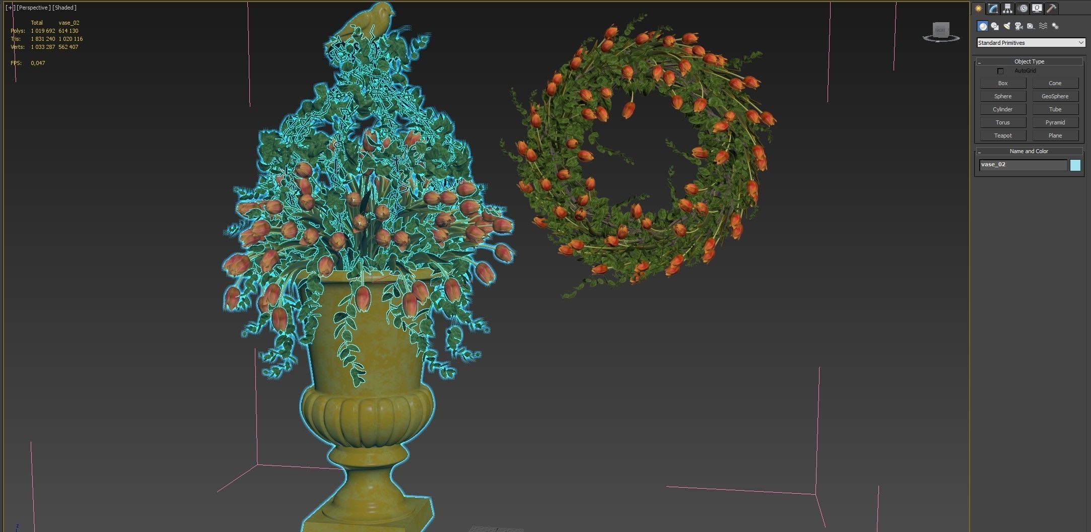 Vase with tulips and a wreath of tulips 04 3D model_18