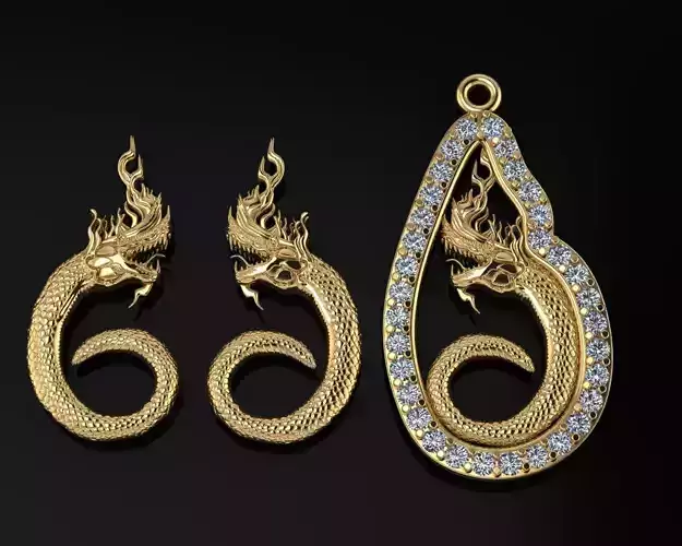 Asia Dragon Pendant and Earring