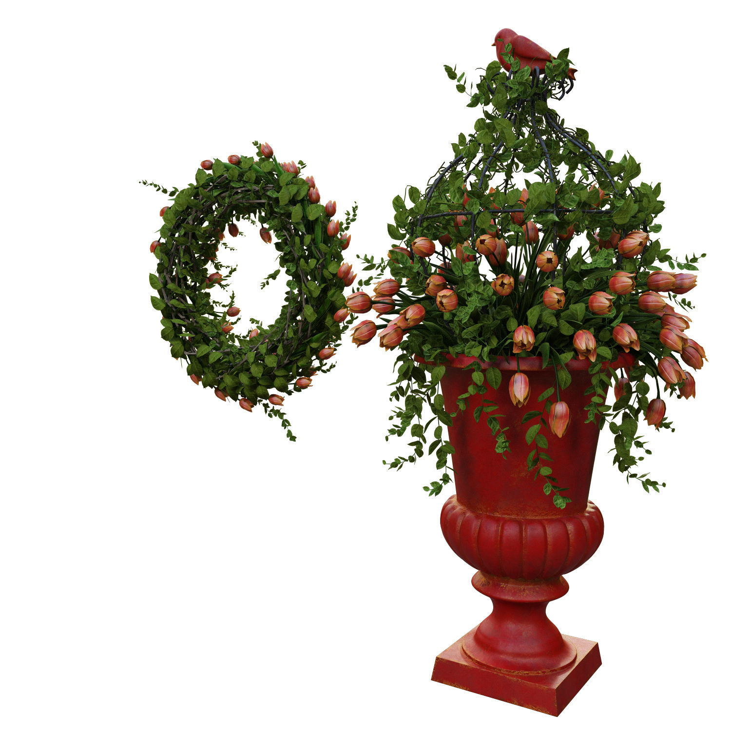 Vase with tulips and a wreath of tulips 05 3D model_3