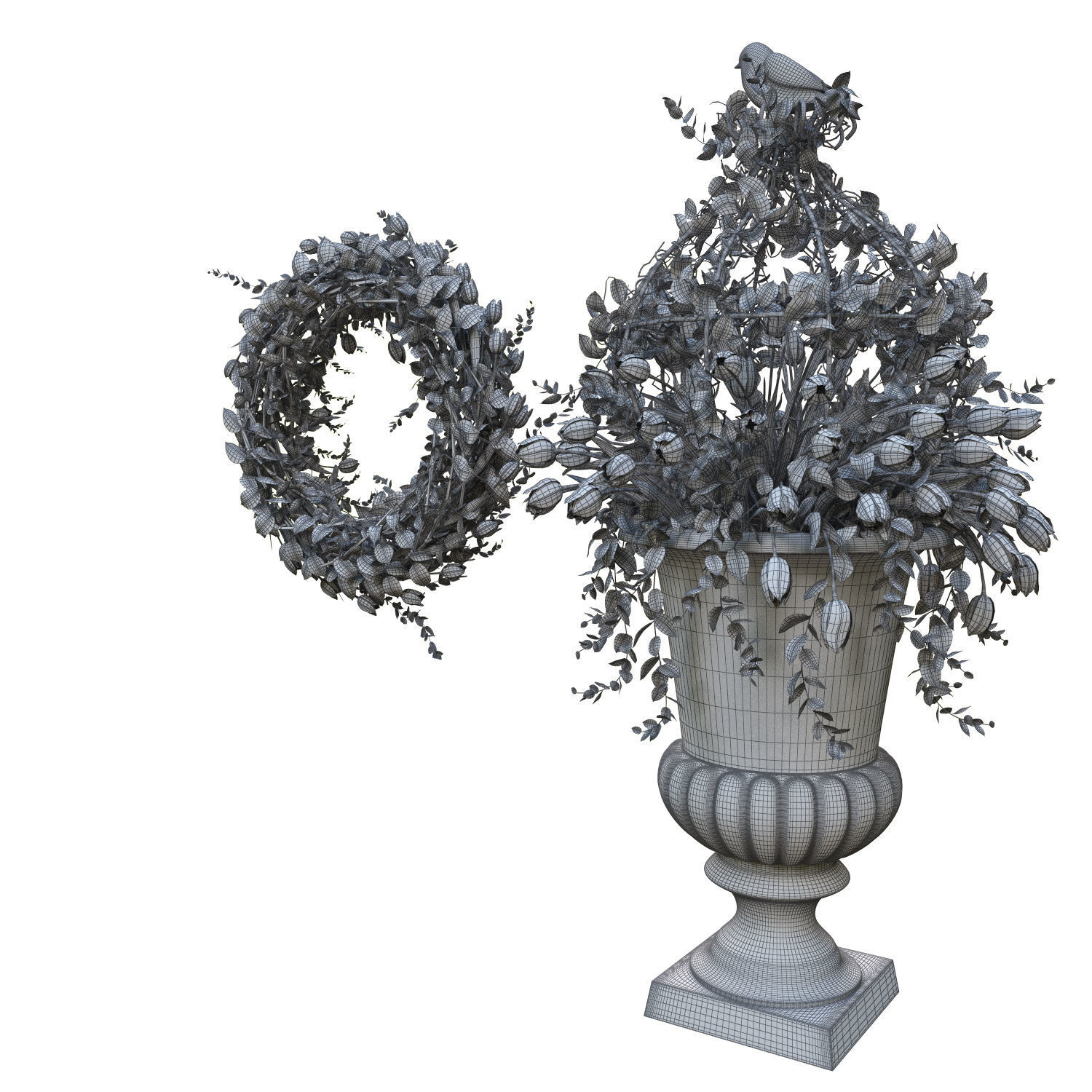 Vase with tulips and a wreath of tulips 05 3D model_9