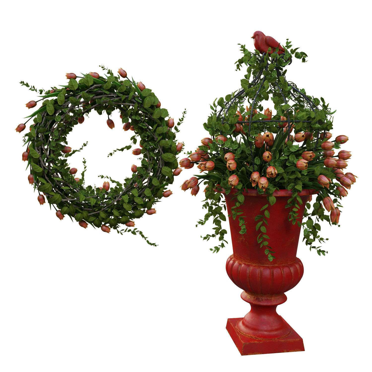 Vase with tulips and a wreath of tulips 05 3D model_4