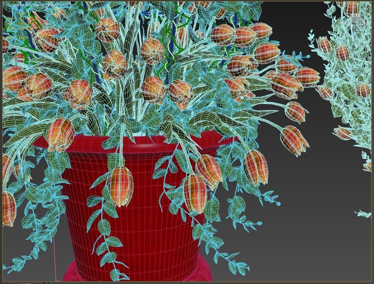 Vase with tulips and a wreath of tulips 05 3D model_20